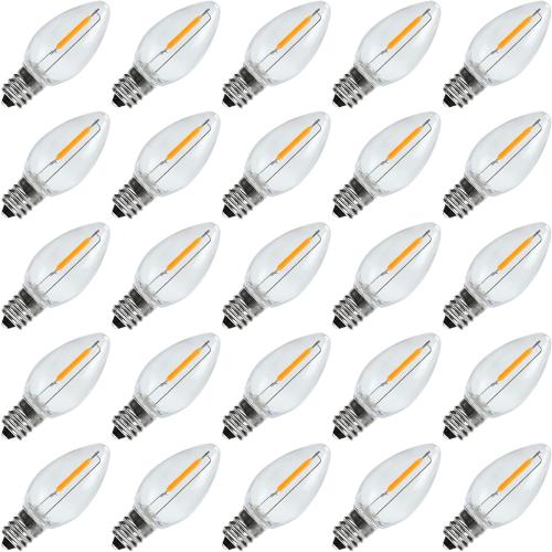 25 Pack LED Night Light Bulbs, C7 Shatterproof Replacement Led Light Bulb for String Light, E12 Base Salt Lamp Bulbs, 0.6W Equivalent to 7W, Warm White 2200K, 50LM