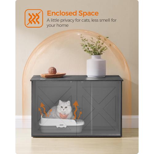 Feandrea Cat Litter Box Enclosure, Litter Box Furniture Hidden with Removable Divider, Indoor Cat House, End Table, 31.5 x 20.9 x 19.7 Inches, Ink Black UPCL002B01