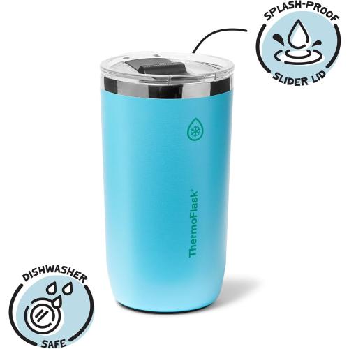 ThermoFlask Drinkware Beer Tumbler - Double-Wall Tumbler for Cold & Hot Drinks - Lightweight & Simple Drink Cup with Lid - Modern & Durable Drinking Cup - 16 oz, Vivid Blue