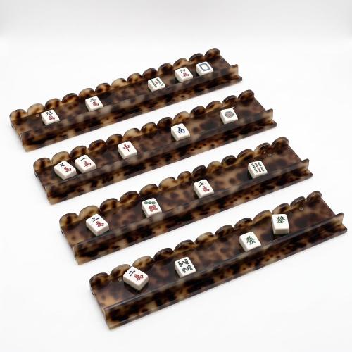 Effortless Mahjong Game: 4 Tortoise Shell Acrylic Racks (20) with Magnetic Pushers & Wavy Edge – Smooth Tile Alignment, Easy Storage