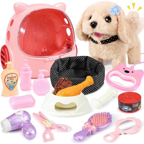 Eohemeral 23 Pcs Puppy Walking Dog Toy for Kids 3 4 5 6 7 8 | Electronic Interactive Puppy with Carrier & Leash, Realistic Barking Wagging Tail Plush Dog, Birthday Gifts for Girls