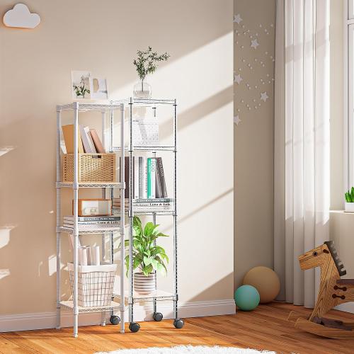 480 lbs Storage Shelves 4 Tier Shelving Units for Storage, Wire Shelving Unit for Closet, Adjustable Shelves for Bathroom Steel Organizer Wire Rack, White 11.8 D x 11.8 W x 47.3 H