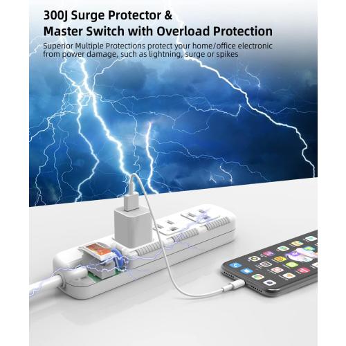 Flat Plug Power Strip Surge Protector 3 Outlets, Extension Cord 3 ft 3 Prong, 300J, 10A/1250W, Overload Protection Switch, Plug Strip for Home Office, Child Safety Slide Outlet Covers, SGS Approved