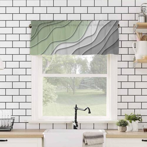 Sage Green Grey Ombre Valances for Windows, Modern Geometric Kitchen Curtains Window Treatment Decor, Abstract Art Aesthetic Cream Rod Pocket Short Window Valances for Living Room/Bedroom, 54 x 18