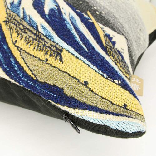 MUSART Decorative Square Throw Pillow Case Cushion Cover Jacquard Weave Fabric Premium Cushions for Sofa or Bedroom 18 x 18 Inches Kanagawa Hokusai The Great Wave Off Kanagawa Made in France
