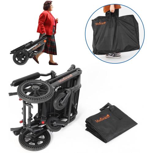 Portable Aluminum Transport Wheelchair with Handbrake, 11 Rear Wheels, Ultralight Folding Travel Wheelchair for Adults, Black (Seat Width:17.75)