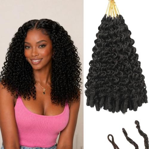 New Burmese Curly Crochet Hair Natural Black Pre-Looped 14 Inch 8 packs
