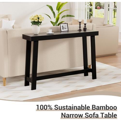 Bamboo Wood Entryway Table 47.2 Console Table, Narrow Sofa Table with Support Beam for Entrance, Hallway, Living Room, Bedroom, Foyer(Black)