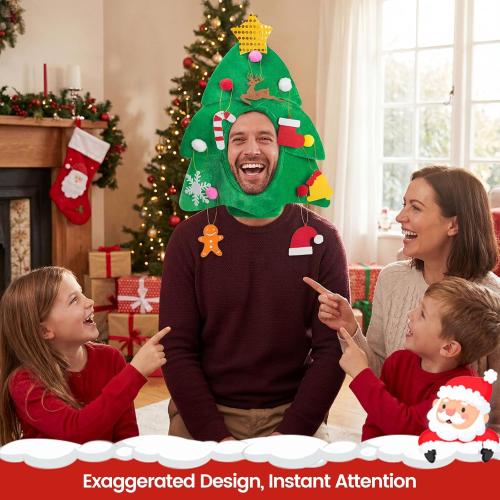 DomeStar Christmas Tree Hat with  Ornaments, Funny Crazy Santa Hat for Party Celebrations