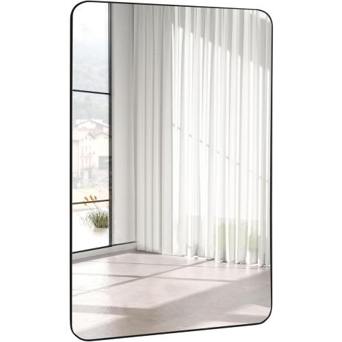 Black Bathroom Mirror, Rectangle Wall Mirror with Wood Frame,Vanity Modern Tempered Glass Mirror for Bedroom,Entryway,Living Room