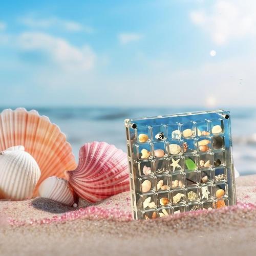 Artlunar 36 Grids Acrylic Display Box - Clear Shadow Box for Seashell, Rock, and Thimble Collection, Mini Trinket Shelf Organizer for Collectors