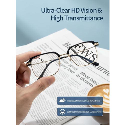 Frameless Smart Zoom Reading Glasses for Men & Women, Auto Focus Distance Near Progressive Multi-focus HD Vision