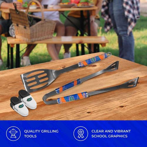 Siskiyou Collegiate University Two Piece Grilling Tools Set with 2 Magnet Chip Clips, College Tailgating Tools Bundle (Florida Gators - Chrome)