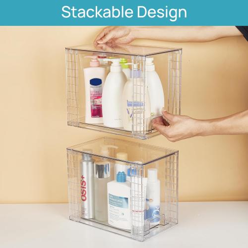 Vtopmart 4 Pack Clear Stackable Storage Drawers,9.7 High Plastic Organizers Bins for Skincare, Bathroom Supplies,Ideal for Cabinet,Undersink,Vanity,Kitchen,Pantry Organization