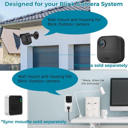 Blink Outdoor Camera Wall Mount Compatible with 4 (Newest Model)& 4th Gen,5 Pack Weatherproof Protective Housing,360 Degree Adjustable with Blink Sync Module 2 Outlet Mount for Blink Camera System