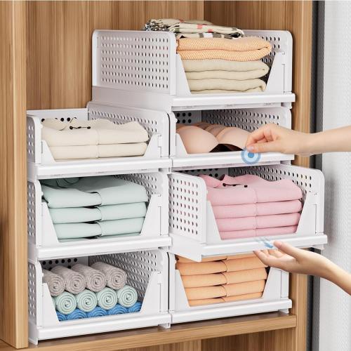5 Pack Folding Closet Organizers Storage Box, Stackable Storage Bins, Plastic Drawer Basket Closet Storage for Wardrobe Cupboard Kitchen Bathroom Office 5L (White)
