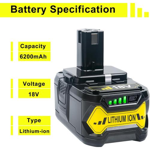Black 18V 6.2Ah Battery Replacement for Ryobi 18V Battery, Replacement for Ryobi 18V ONE  Battery, Ryobi P108 P102 P103 P104 P105 P107 P109 P122 Cordless Tool Battery