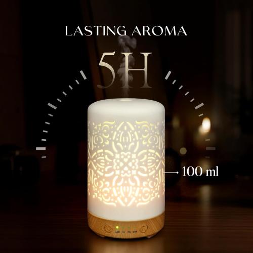Earnest Living Essential Oil Diffuser White Ceramic Diffuser 100 ml Timers Night Lights and Auto Off Function Home Office Humidifier Aromatherapy Diffusers for Essential Oils