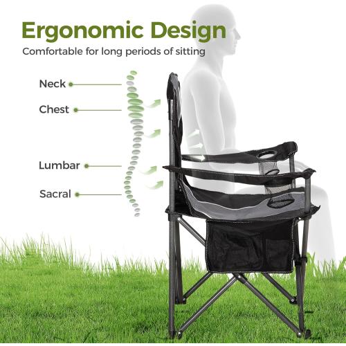 ALPHA CAMP Oversized Camping Folding Chair - Heavy Duty Steel Frame Support 350 LBS, Collapsible Padded Arm With Cup Holder, Quad Lumbar Back, Portable for Outdoor/Indoor