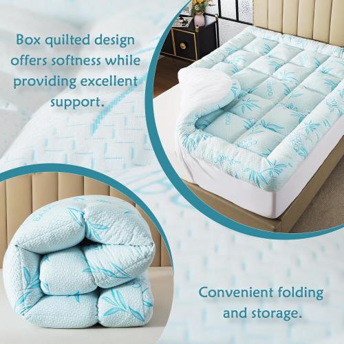 WhatsBedding 5 Inch Twin Mattress Topper Breathable Bamboo Viscose Air Layer,Memory Foam Mattress Topper Twin Size Blue.