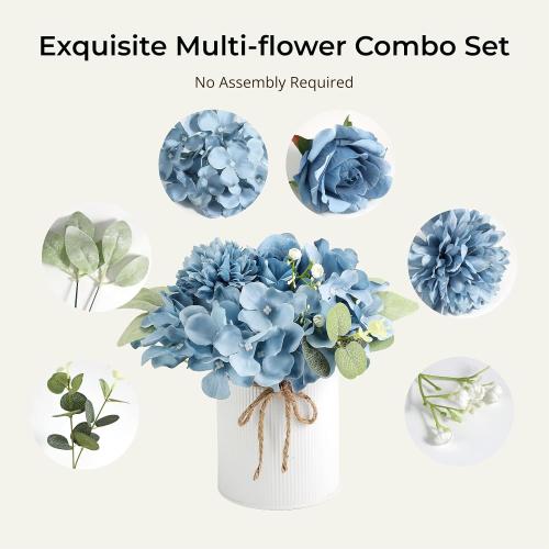 Auihiay 10PCS Flower Table Centerpieces, Hydrangea Artificial Flowers with Vase, Silk Hydrangea Flowers for Wedding Centerpieces, Birthday Parties, Baby Showers, Tea Party, Bridal Bouquet (Dusty Blue)