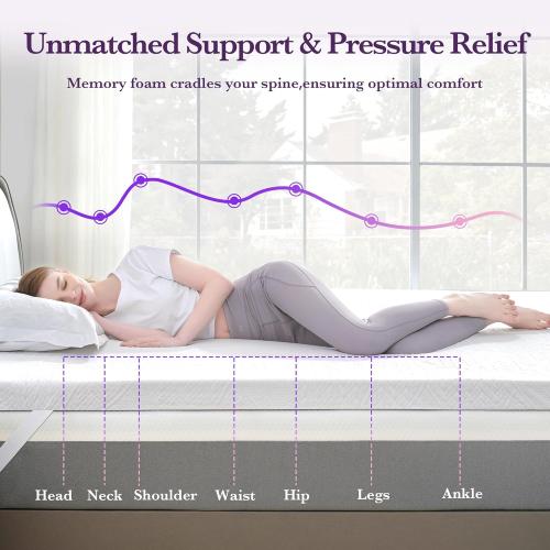 White SINWEEK 2 Inch Gel Memory Foam Mattress Topper with Cooling Cover Ventilated Soft Mattress Pad, Bed Topper, CertiPUR-US Certified