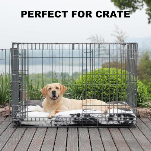 Bedfolks Waterproof Kennel Pad,Plush Dog Crate Bed with Removable, Washable Faux Fur Cover for Extra Large Dogs, Fluffy - 41x27, Black-White Cowhide