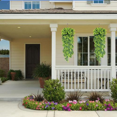 Fake Hanging Plants, 2pcs Artificial Hanging Plant, Faux Boxwood Shrubs Grass Hanging Plant Greenery for Wall Home Living Room Indoor Outdoor Decor (No Baskets)
