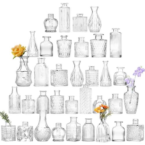 Fixwal 36pcs Glass Bud Vase Bulk Set, Clear Small Glass Vases for Flowers