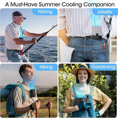 2024 AI Portable Fan Rechargeable, 4-Speed 6600RPM Strong Airflow, Personal Waist Fan with up to 25H of Working Time, Hands-Free Hanging Neck Fan, Wearable Belt Fan for Camping, Outdoor, Jobsite