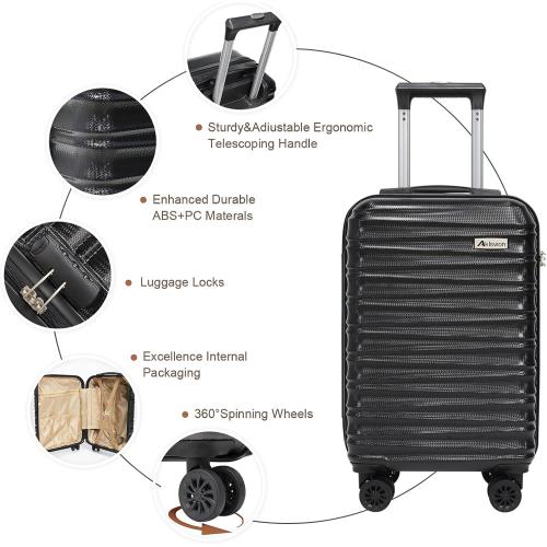 Luggage Small ABS hardshell Spinner Wheels Luggage Carry on Suitcase (Black)