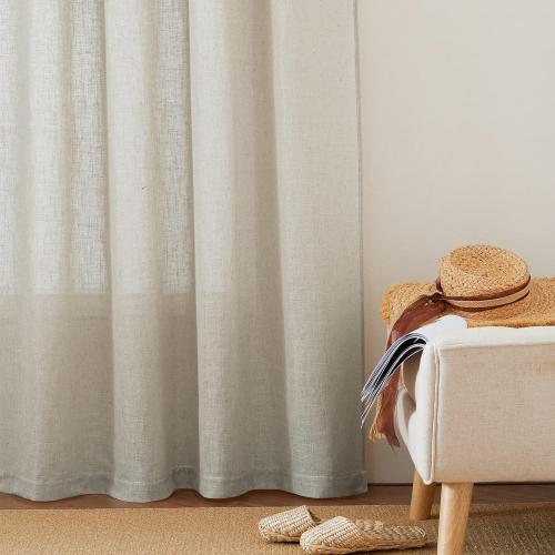 RYB HOME Extra Wide Semi Sheer Curtains, Breathable Room Divider Curtains for Office Bedroom Separation, Large Window Treatment for Sliding Glass Door, Angora, W 70 x L 95, 2 Pcs