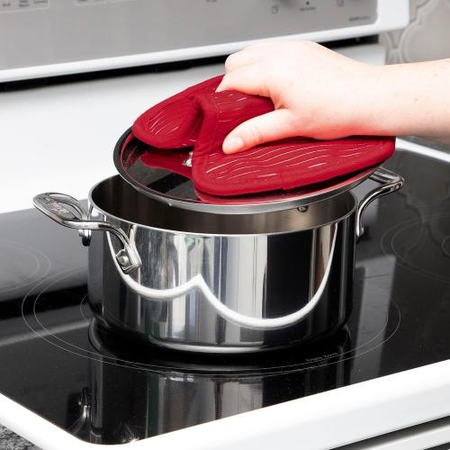 All-Clad Premium Pot Holder & Heating Pad, (2-Pack) Heat Resistant to 500 Degrees, 100% Cotton 10x6.25 for Kitchen and Barbeque, Chili Red