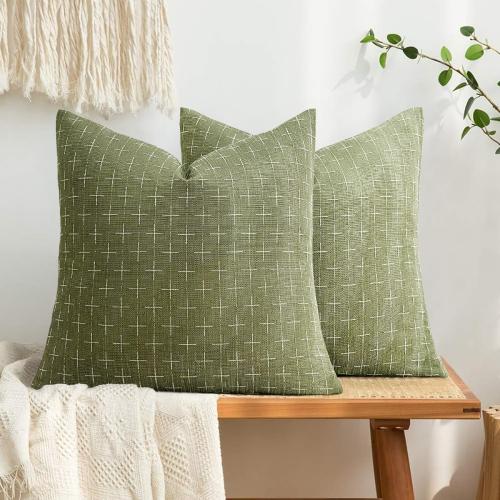 Size 20x20 Color Green MIULEE Pack of 2 Decorative Burlap Linen Throw Pillow Covers Farmhouse Pillowcases Modern Rustic Woven Textured Cushion Cover for Sofa Couch Bed 20x20 Inch Sage Green