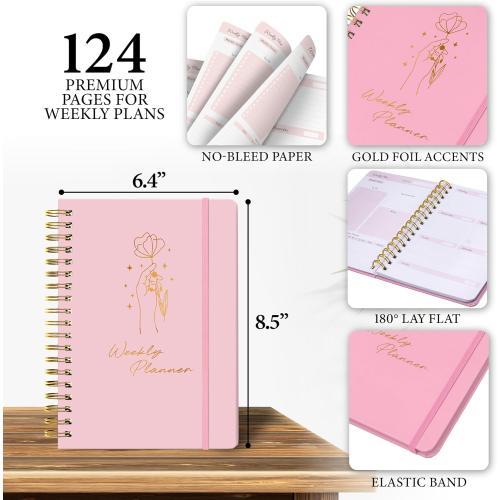 Undated Weekly Planner – Minimalist Daily Planner Notebook for Work, Home & Daily Writing | Simple Matte Planner for Goals, Appointments, Notes & Productivity, Elegant Cardstock Pages, Pink