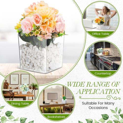 Tioncy 6 Pieces 6 x 6 Acrylic Square Vases for Centerpieces Clear Plastic Vase Cube Flower Vase Bulk for Wedding Centerpieces Home Office Floral Plant Succulent Pots Planters