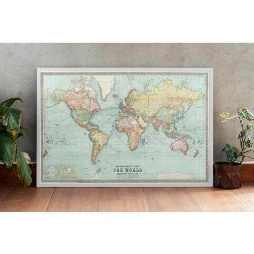 36x24 Historic Pictoric Map, 1914 Bartholomew's chart of the world on Mercator's projection, Vintage Wall Art : 36in x 24in