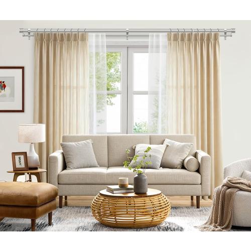 TONIAL 1 Inch Double Curtain Rods for Windows 66 to 120 Inch, Silver | Heavy Duty Dual Drapey Rod 32 to 144 Inch, Decorative Adjustable for Living Room, with Classic Finial, 33lbs Weight Capacity