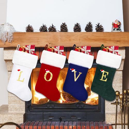 20 Inches Red Velvet with White Super Soft Plush Cuff Christmas Stockings, Xmas Personalized Embroidered Pets Paw Stockings for Family Holiday Decorations and Xmas Tree Fireplace