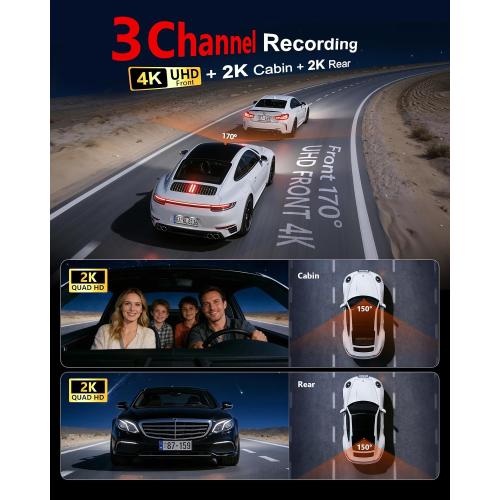 4K Dash Cam Front and Rear, Night Vision, WDR, Free Card Included | 2K Rear Dash Camera for Cars, 170° Wide Angle, 5.8G/2.4G Wi-Fi, Built-in GPS, G-Sensor Emergency Lock, 24H Parking Monitor