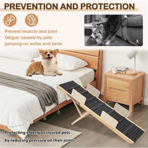 Upgraded Dog Ramp for Bed, Couch, Car, Foldable Pet Ramp, Non-Slip Pad & Safety Baffle-6 Adjustable Height 12 to 30, Portable Stable Pet Steps for Small & Medium Old Dogs & Cats