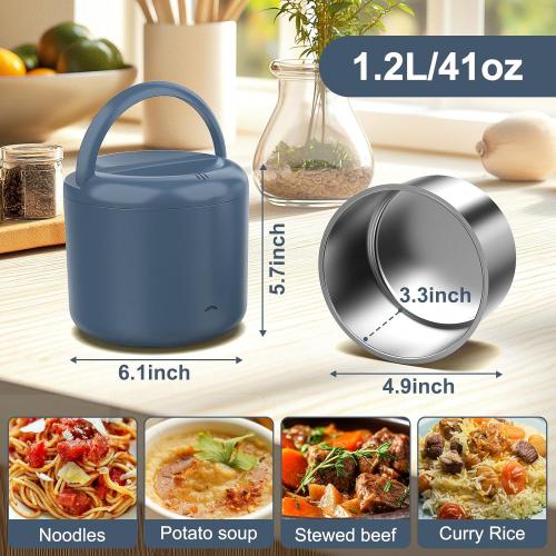 Electric Lunch Box Food Heater, 1.2L/41oz Heated Lunch Boxes for Adults, 12V/24V/110V Portable Food Warmer for Car/Truck/Office With Fork Spoon and Insulated Carry Bag（Blue）