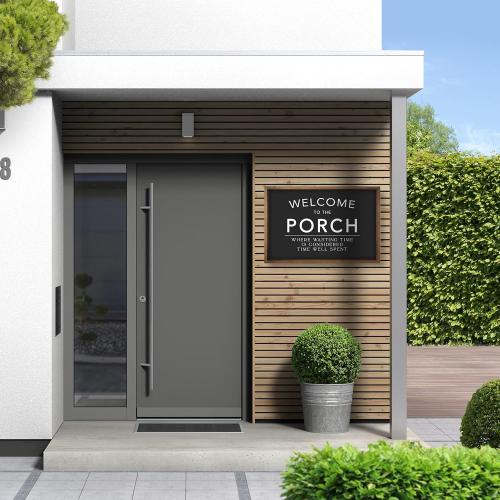 23.6x15.7 Welcome to Our Porch Sign | Wooden Large Front Back Porch Wall Decor, Outdoor Patio Hanging Art, Black and White Farmhouse Decoration for Home