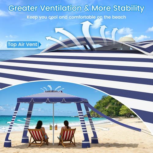 MoKo Beach Cabana,120 Sq. Ft. Large Beach Canopy Tent Sun Shade, UPF 50  Protection Easy Setup Beach Tent, Adjustable Height Wind Resistant Cabana Sun Shelter for Whole Family, Navy Stripes