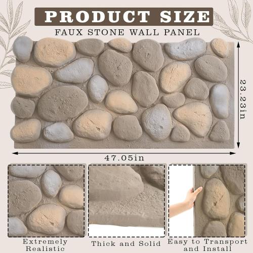 1 Pack PU Faux Stone Panel 47 w x 23.23 h x 2 d Artificial 3D Rock Veneer for Interior Exterior Wall Decor Stone Siding for Outdoor Home Improvement Projects