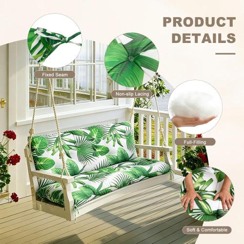Porch Swing Cushion with Backrest,Waterproof Bench Cushion for Outdoor Furniture,2-3 Seater Replacement Thickened Swing Cushion with Ties,Patio,Outdoor,Backyard and Garden (Fresh Leafy,40x40)