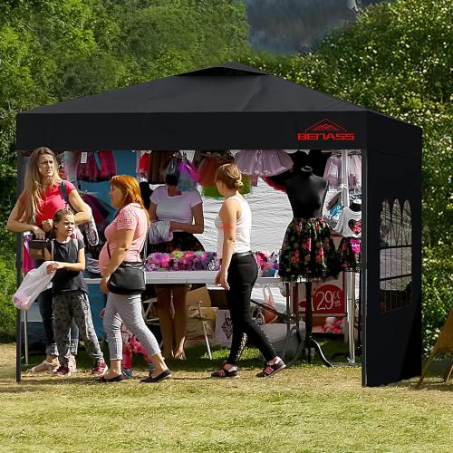 10x10 Pop Up Canopy with Sidewalls, Easy Up Canopy Tent, Heavy Duty Tents for Parties, One Person Set Up Event Tent, Black