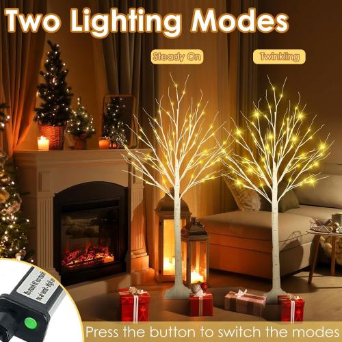 2-Pack 4FT Lighted Birch Trees (Higher Size & Floor Standing), 96 LED Twinkling Birch Christmas Tree Lights for Indoor & Outdoor, 2 Modes Warm White Tree Lights for Christmas Thanksgiving Home Decor