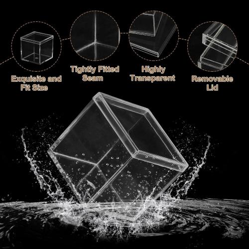 Acrylic Box with Lid, 4.33 x 4.33 x 1.57 in Acrylic Display Case Plastic Square Cube Container Storage Holder Stackable Bins for Cosmetic Collectible Candy Jewelry(2 Pack, Clear)