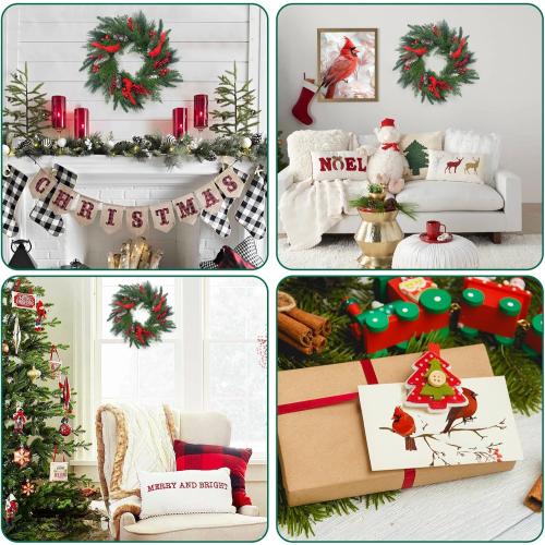 New Years Eve Party Supplies 2025, Large 24 Inch Wreaths Red Cardinal Ornaments Décor Gift with Pine Cones Needles Cypress Leaves Xmas New Year Home Indoor Tree Decor Christmas Decorations